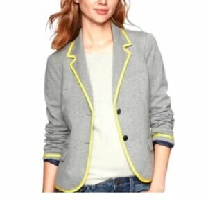 GAP The Academy Blazer Jacket Size 8 Gray with Yellow Trim Lined Two-button